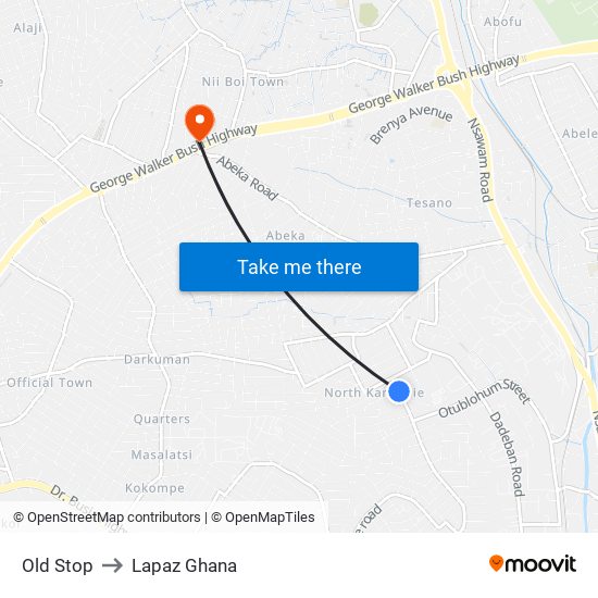 Old Stop to Lapaz Ghana map