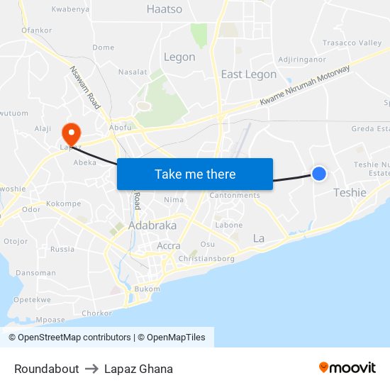 Roundabout to Lapaz Ghana map