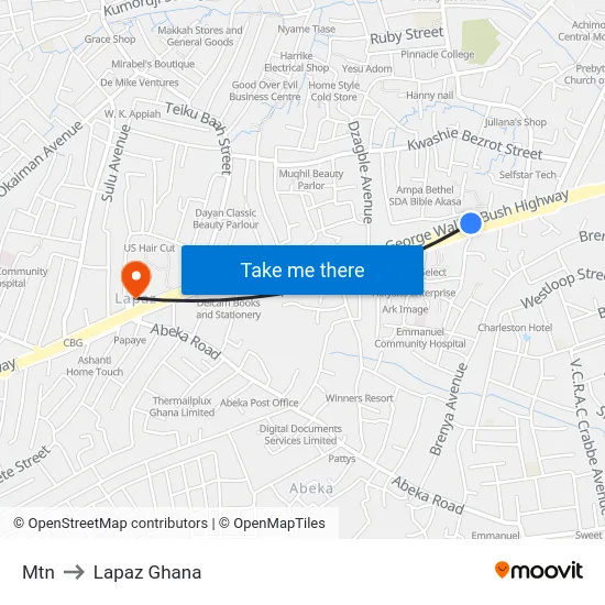 Mtn to Lapaz Ghana map