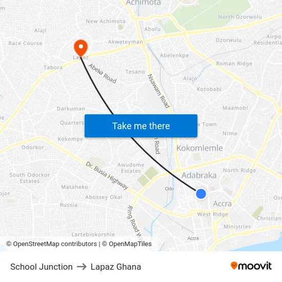 School Junction to Lapaz Ghana map
