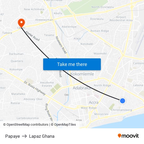 Papaye to Lapaz Ghana map