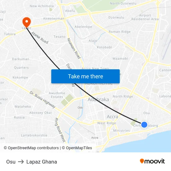 Osu to Lapaz Ghana map