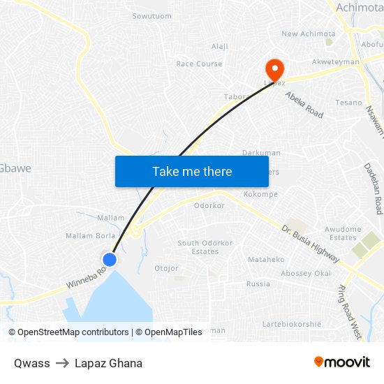 Qwass to Lapaz Ghana map