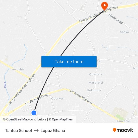 Tantua School to Lapaz Ghana map