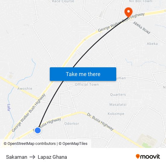 Sakaman to Lapaz Ghana map