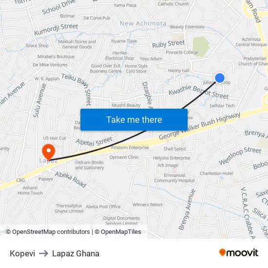 Kopevi to Lapaz Ghana map