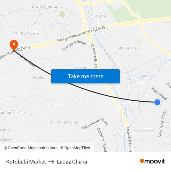 Kotobabi Market to Lapaz Ghana map