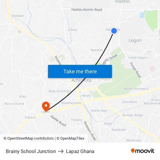 Brainy School Junction to Lapaz Ghana map