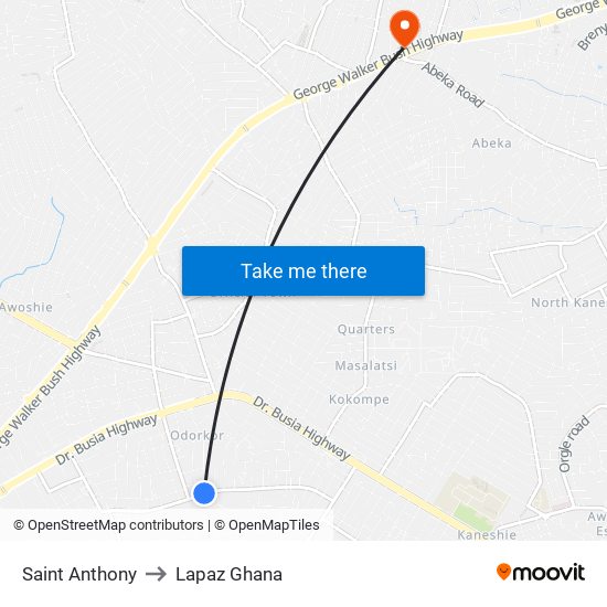 Saint Anthony to Lapaz Ghana map