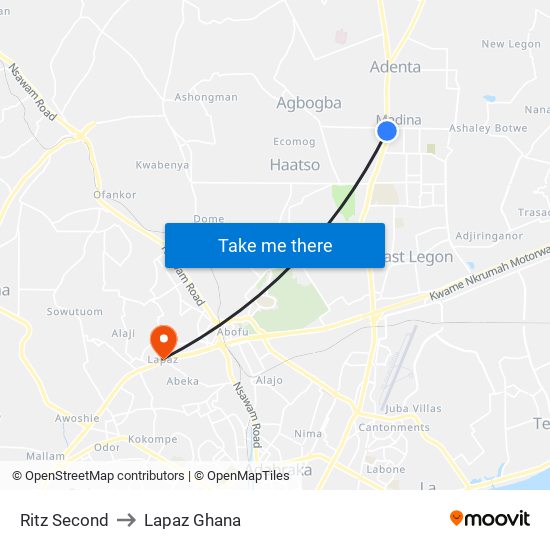 Ritz Second to Lapaz Ghana map