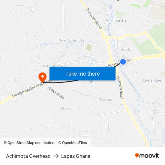 Achimota Overhead to Lapaz Ghana map