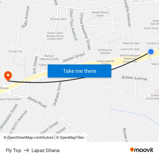 Fly Top to Lapaz Ghana map