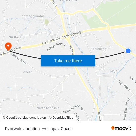 Dzorwulu Junction to Lapaz Ghana map