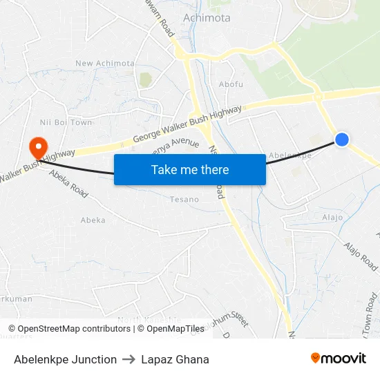 Abelenkpe Junction to Lapaz Ghana map