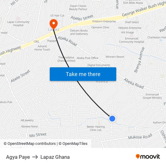 Agya Paye to Lapaz Ghana map