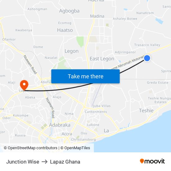 Junction Wise to Lapaz Ghana map