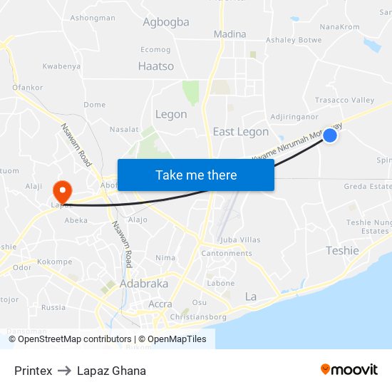 Printex to Lapaz Ghana map