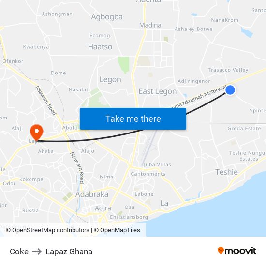 Coke to Lapaz Ghana map