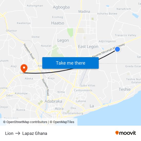 Lion to Lapaz Ghana map