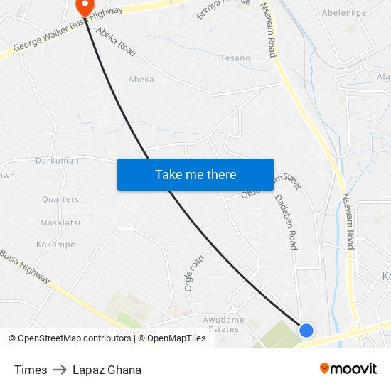 Times to Lapaz Ghana map