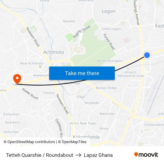 Tetteh Quarshie / Roundabout to Lapaz Ghana map