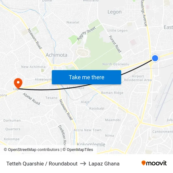 Tetteh Quarshie / Roundabout to Lapaz Ghana map