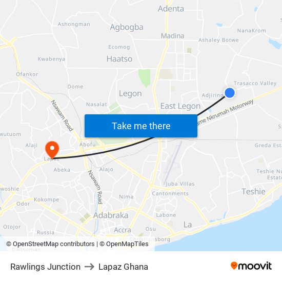 Rawlings Junction to Lapaz Ghana map