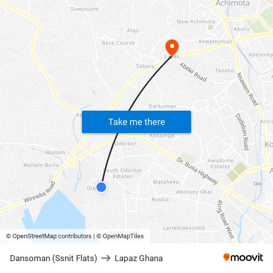 Dansoman (Ssnit Flats) to Lapaz Ghana map