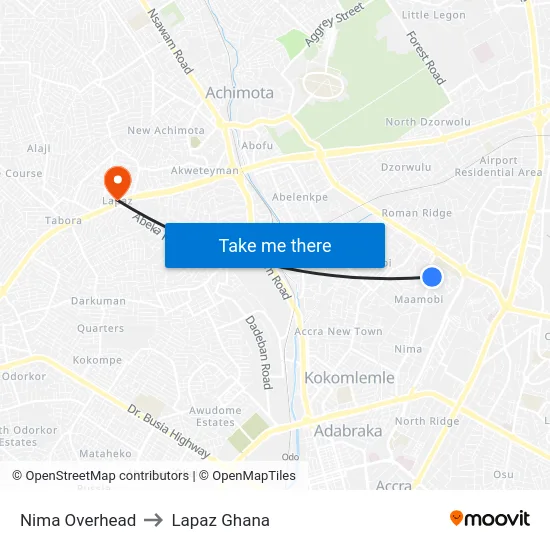 Nima Overhead to Lapaz Ghana map