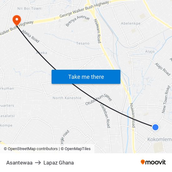 Asantewaa to Lapaz Ghana map