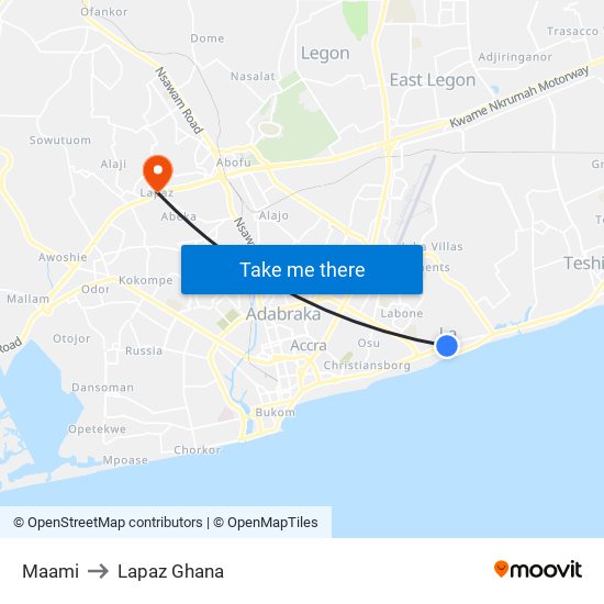 Maami to Lapaz Ghana map