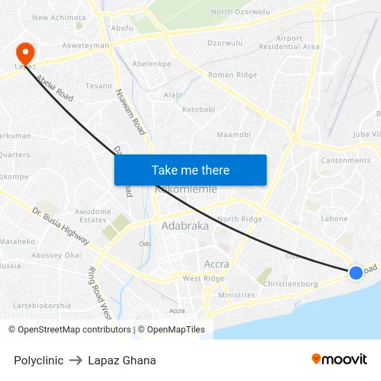 Polyclinic to Lapaz Ghana map