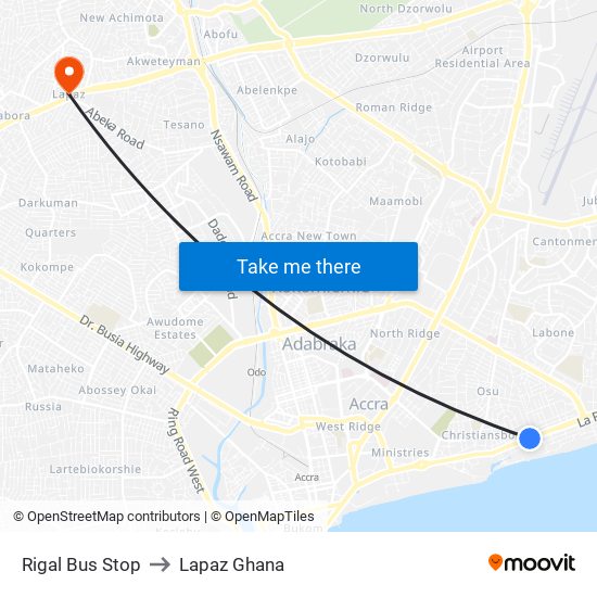 Rigal Bus Stop to Lapaz Ghana map