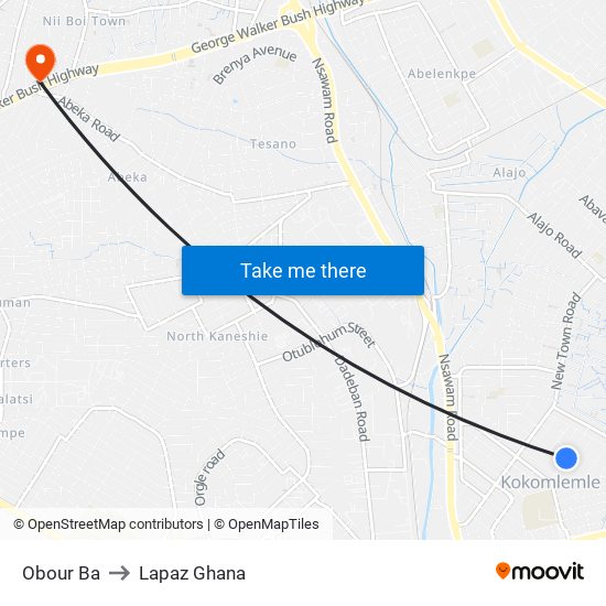 Obour Ba to Lapaz Ghana map