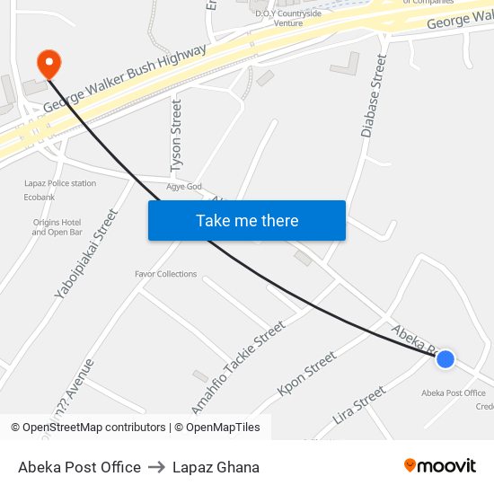 Abeka Post Office to Lapaz Ghana map