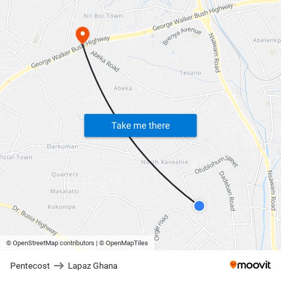 Pentecost to Lapaz Ghana map