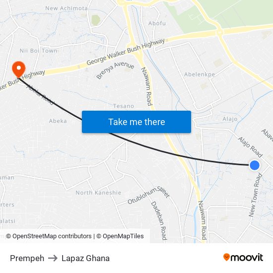 Prempeh to Lapaz Ghana map