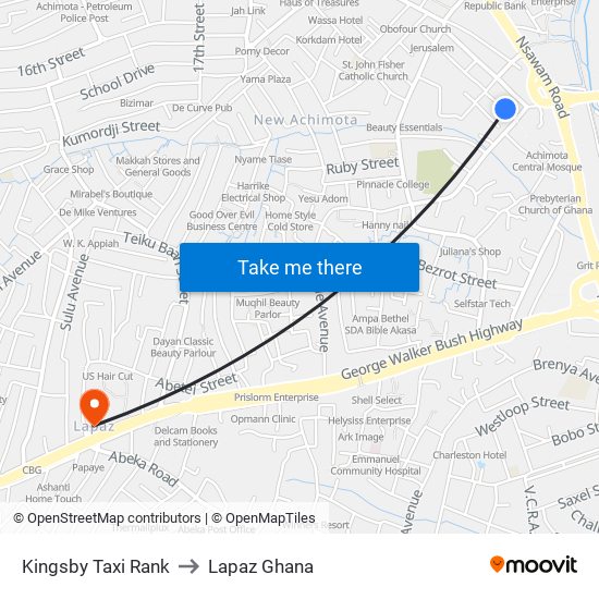 Kingsby Taxi Rank to Lapaz Ghana map