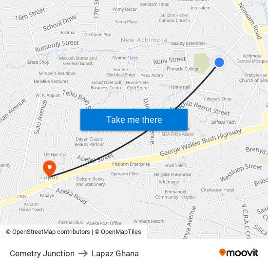 Cemetry Junction to Lapaz Ghana map