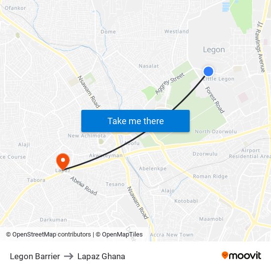 Legon Barrier to Lapaz Ghana map