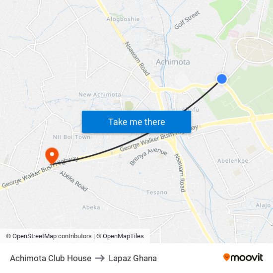Achimota Club House to Lapaz Ghana map