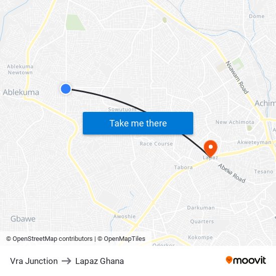 Vra Junction to Lapaz Ghana map