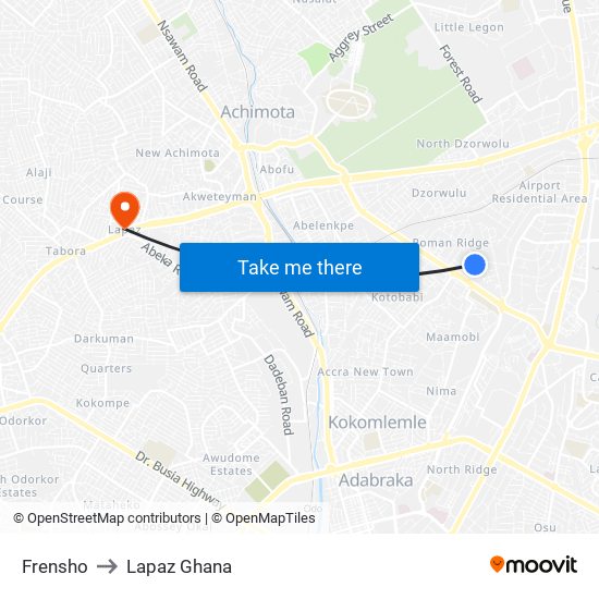Frensho to Lapaz Ghana map