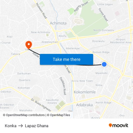 Konka to Lapaz Ghana map