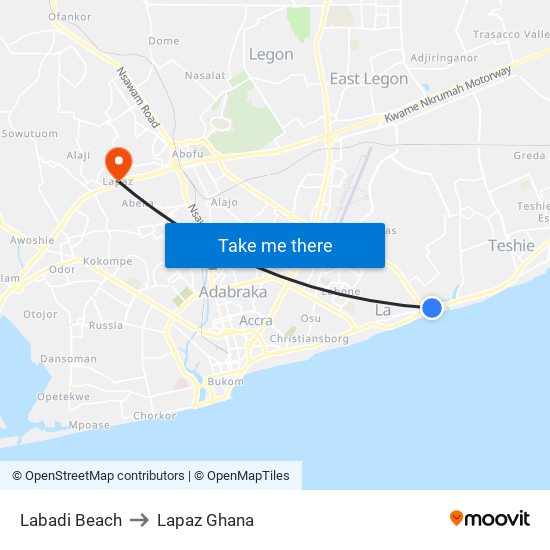 Labadi Beach to Lapaz Ghana map