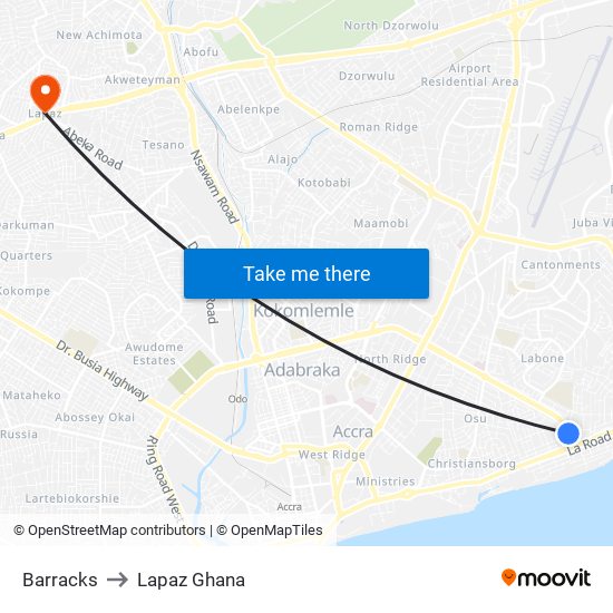 Barracks to Lapaz Ghana map