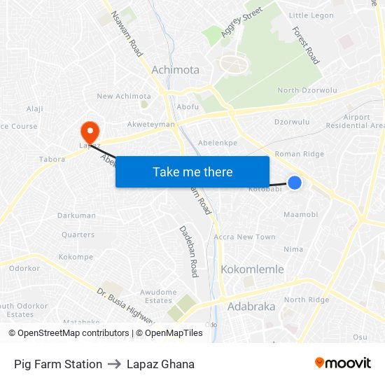 Pig Farm Station to Lapaz Ghana map