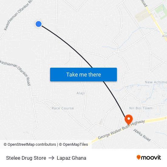 Stelee Drug Store to Lapaz Ghana map