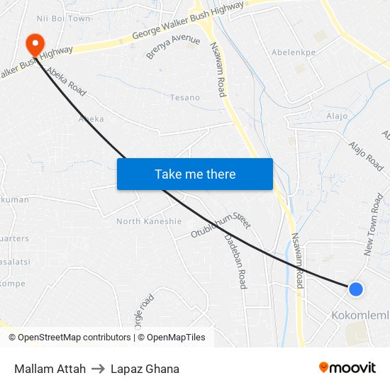 Mallam Attah to Lapaz Ghana map