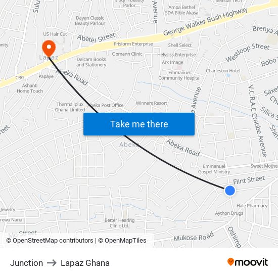 Junction to Lapaz Ghana map